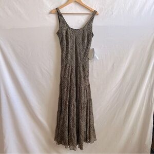 NWT Jones Wear Dress Black & Khaki Long Tiered Sleeveless Lined Dress.  Size 8